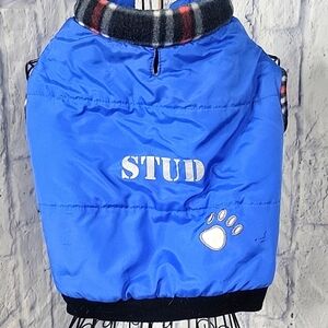 Blue Nylon Stud Dog Velcro Vest‎ Jacket 12.5X14 inches